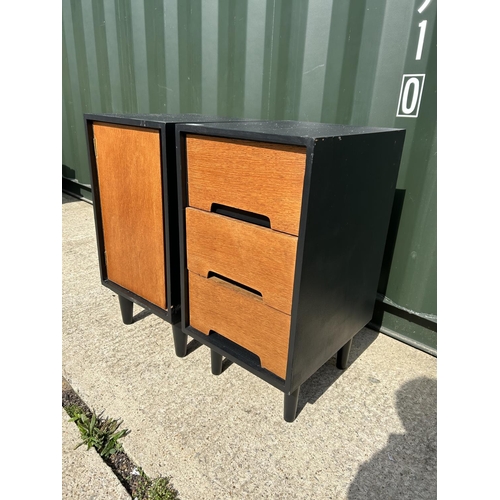 277 - A pair of g plan style oak bedsides, one with drawers the other with cupboard