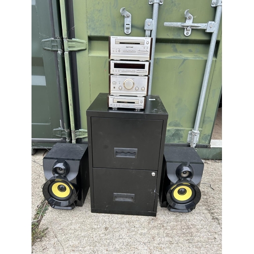 298 - A technics hifi, two speakers and metal cabinet