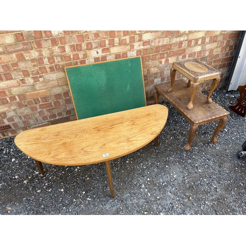 37 - Retro coffee table, two carved tables and a card table