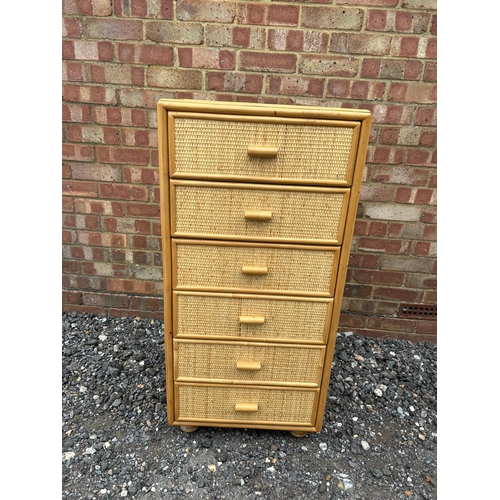 4 - A mid century bamboo / rattan tallboy  chest of six drawers 50x30x104