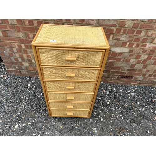 4 - A mid century bamboo / rattan tallboy  chest of six drawers 50x30x104