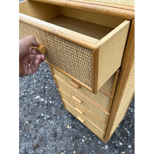 4 - A mid century bamboo / rattan tallboy  chest of six drawers 50x30x104