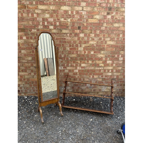 40 - A Queen Anne style cheval mirror together with a Victorian mahogany wall book shelf