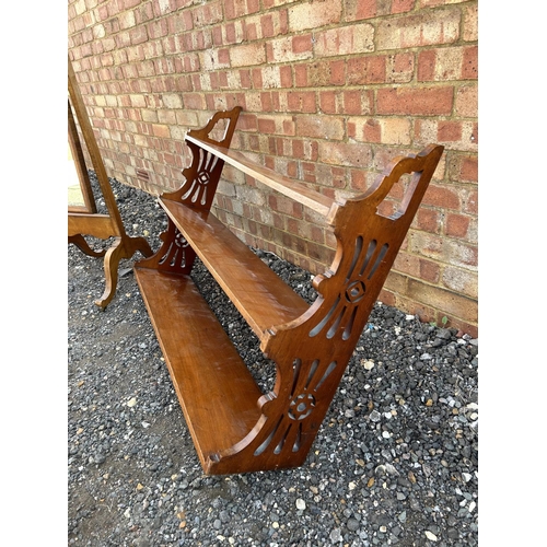 40 - A Queen Anne style cheval mirror together with a Victorian mahogany wall book shelf