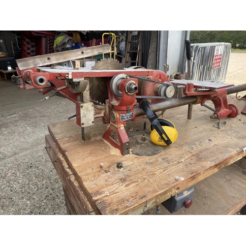 414 - THE MINOR CORINET WOODWORKING MULTITOOL MACHINE MOUNTED TO WOODEN WORKBENCH