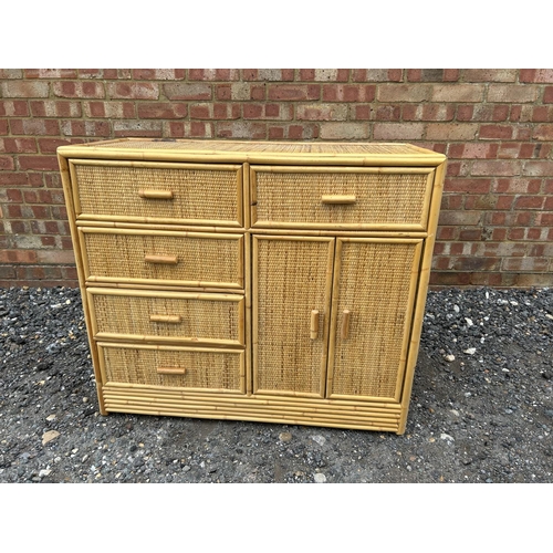 5 - A mid century bamboo / rattan combination chest 92x40x80