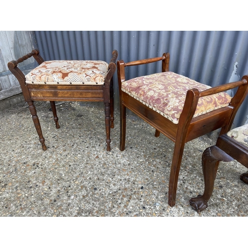 54 - Two Edwardian piano stools and a ball and claw stool