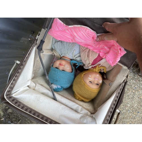 75 - Vintage silver cross dolls pram with two dolls