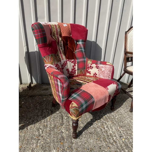 84 - A newly upholstered Victorian button back bedroom chair in patchwork pattern