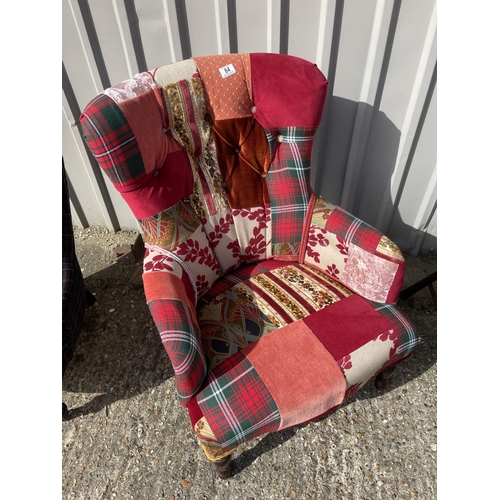 84 - A newly upholstered Victorian button back bedroom chair in patchwork pattern