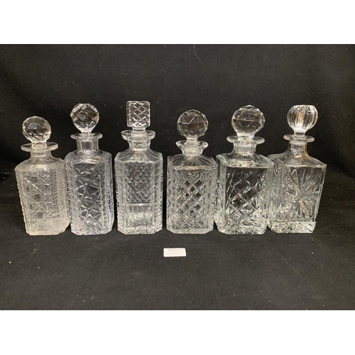 1051 - Six cut glass square Decanters (no damage)