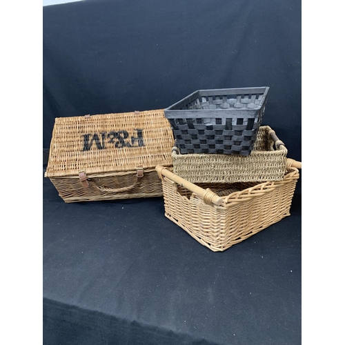 600 - F & M wicker hamper, 50 x 33 x 24cms and 3 baskets  (4)