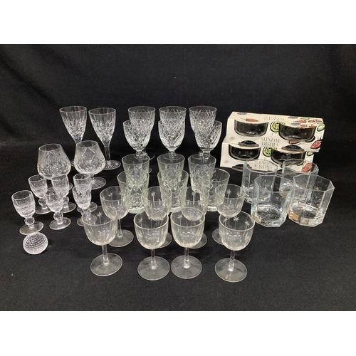 605 - Collection of cut glass drinking glasses and other drinking glasses