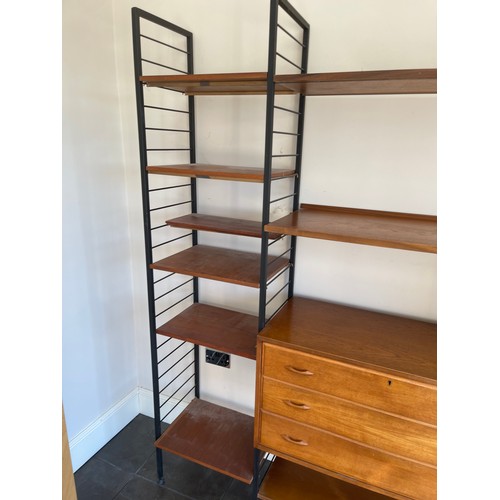 100 - A mid century ladderax three section wall system including chest of three and bureau (lock removed)