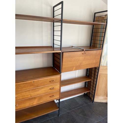 100 - A mid century ladderax three section wall system including chest of three and bureau (lock removed)