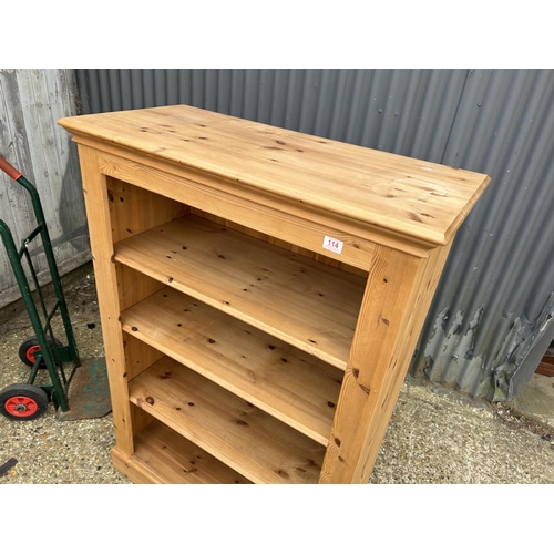 114 - A solid pine open fronted bookcase 96x44x140