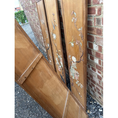 13 - A set of four Chinese carved soapstone inlaid wooden wall panels c.1920 36.5 x 155cm.