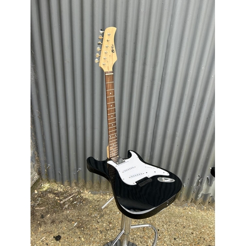 150 - A pair of unusual decorative stools crafted from electric guitars