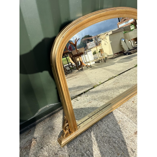 285 - A large gold gilt rectangular mirror 100x130 together with a gold gilt framed overmantle