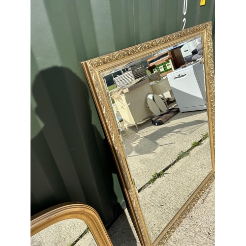 285 - A large gold gilt rectangular mirror 100x130 together with a gold gilt framed overmantle