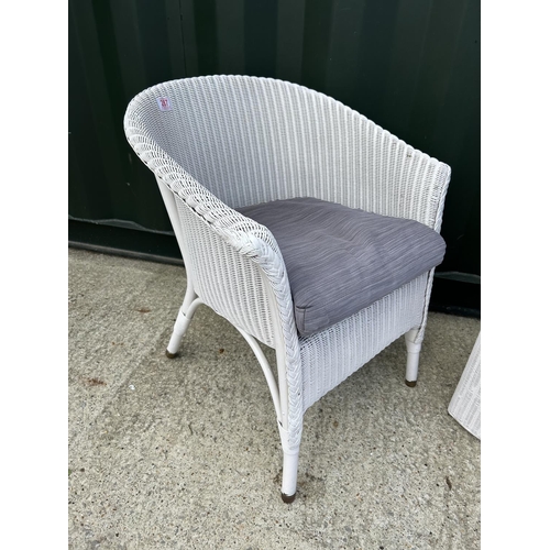 287 - A white painted Lloyds loom chair together with matching corner basket