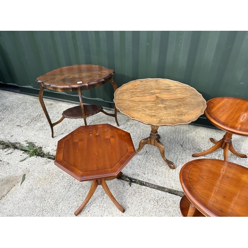 288 - A walnut snap top occasional table with our crust top together with Edwardian occasional table and t... 