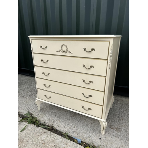 293 - A french style white and gold painted bedroom pair consisting of a chest of four drawers with a matc... 