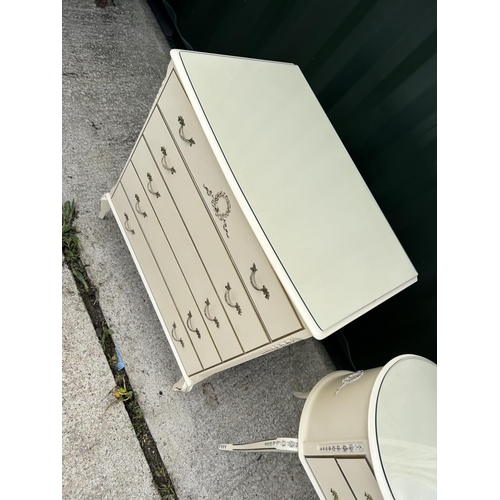 293 - A french style white and gold painted bedroom pair consisting of a chest of four drawers with a matc... 