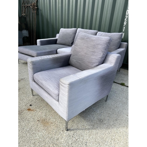 309 - A modern design sofa, armchair and stool by DWELL in grey fabric upholstery