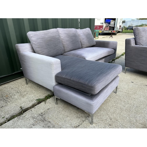 309 - A modern design sofa, armchair and stool by DWELL in grey fabric upholstery