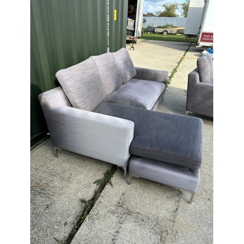 309 - A modern design sofa, armchair and stool by DWELL in grey fabric upholstery