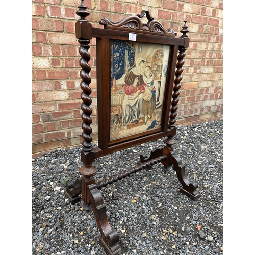 7 - A victorian rosewood fire screen with removable glazed tappestry panel, together with two other oak ... 