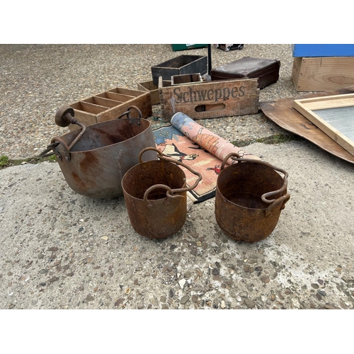 93 - Collection  of vintage wares  including wash board and metal pots