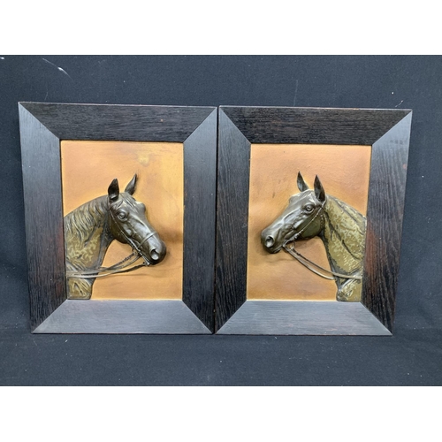 849 - Pair of Framed metal horse plaques, Signed, size 34 x 42 cms