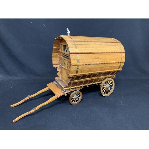 852 - Large Romany Gypsy Caravan Model, height 40 cms, length to end of shafts 74 cms