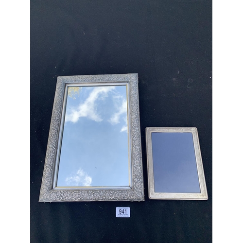 941 - Unmarked White Metal Dressing mirror 29.5 x 43 cms, lacking stand. Modern Hallmarked Silver Photo fr... 