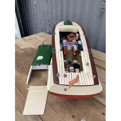 465F - Vintage 'Ito' wooden radio control, twin motor model launch on stand, height 20 cms length  63 cms