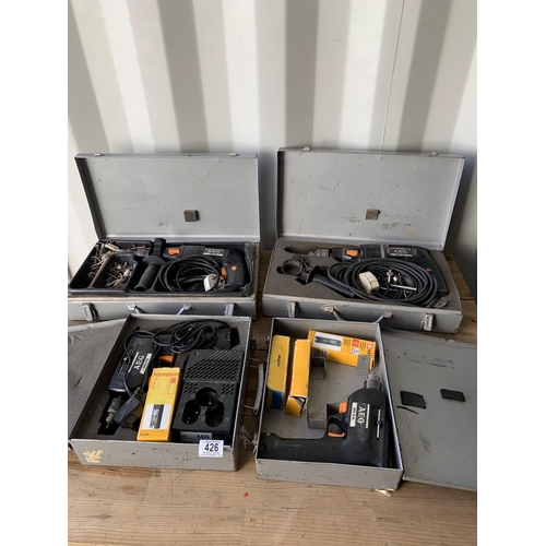 426 - Two AEG 240v Driils and two AeEG Cordless drills all cased