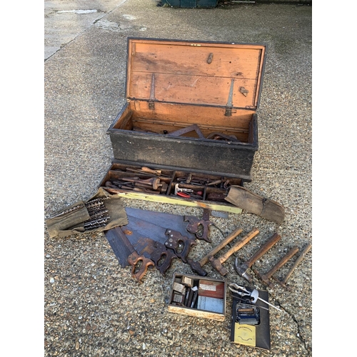 457 - Antique carpenters toolbox and contents