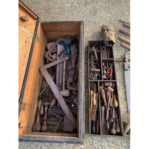 457 - Antique carpenters toolbox and contents