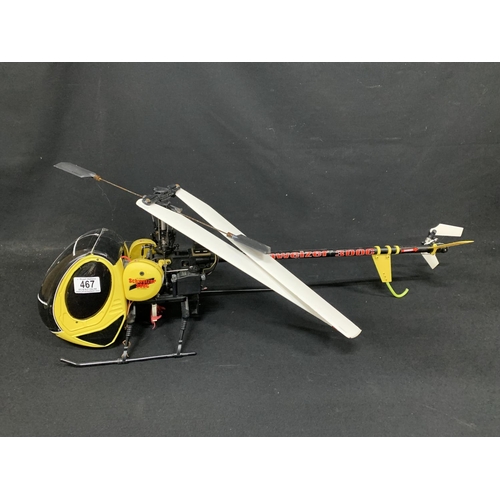 467 - Yellow Remote Control Helicopter Schweizer 300 C - Length 80 cms