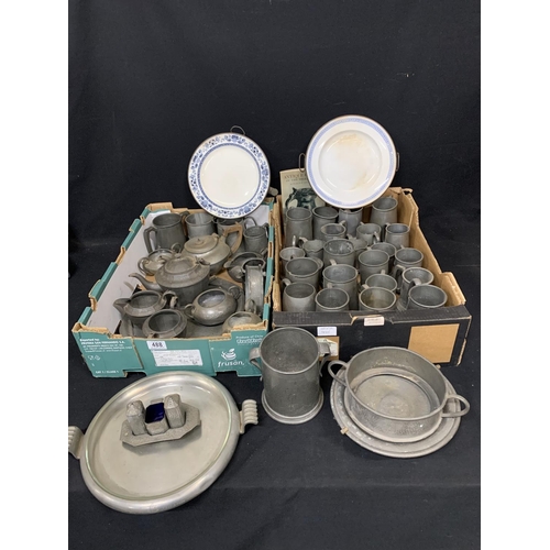 488 - Two trays of Pewter Tankards and Pewter ware