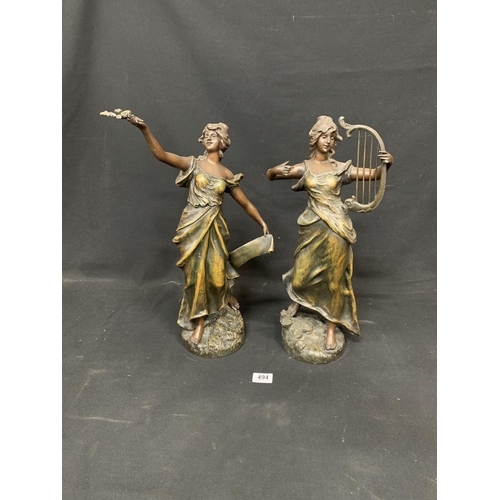 494 - Pair of Spelter Lady Figures height 48 cms