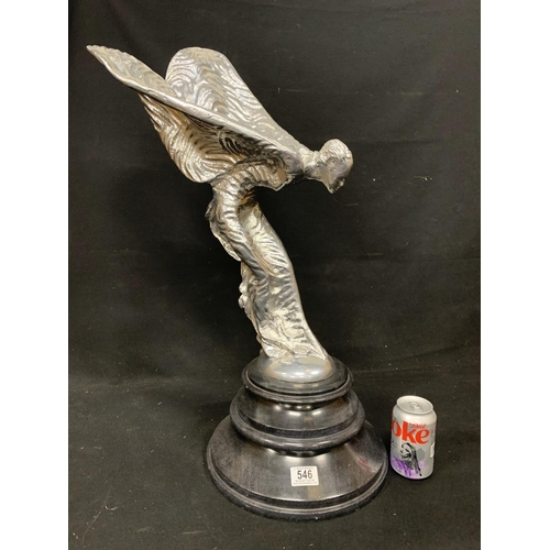 546 - A large metal model Rolls Royce Spirit of Ecstasy on heavy marble base, height 69 cms