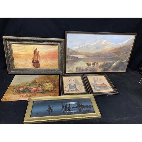 777 - 3 oils, 2 portraits, and Watercolour of cattle by Alf Milton Drinkwater dated 1908