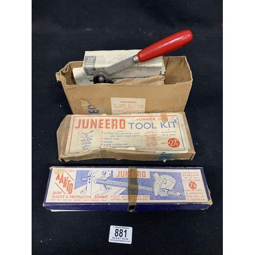 881 - Juneero number 1 tool kit and Juneero slide gauge and protractor