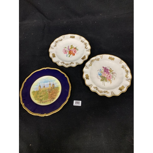 890 - Pair of Joan Hawkins Royal Crown Derby Plates and Coalport Tower of London Plate