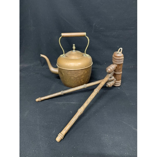 902 - Copper kettle and Victorian towel rail