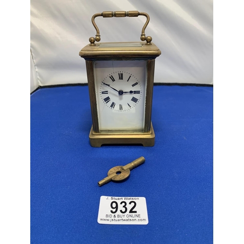 Brass Carriage Clock with Key, running, height 11 cms