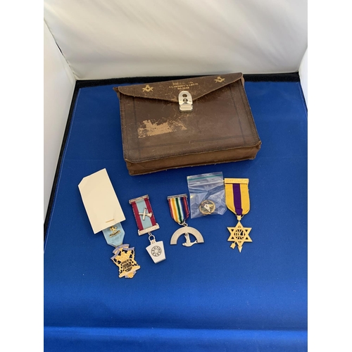 963 - Masonic Apron, case and 5 medals